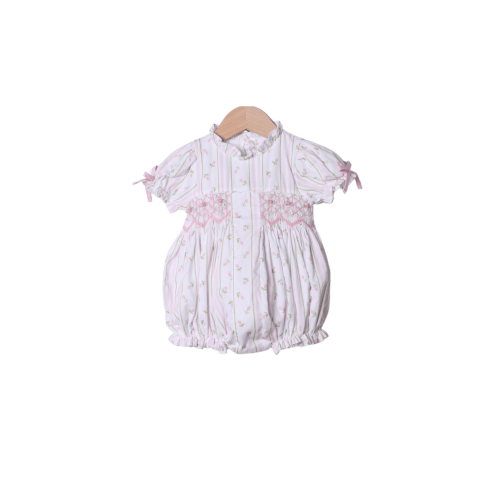 Smocked Pink Rose Trellis Bow Bubble