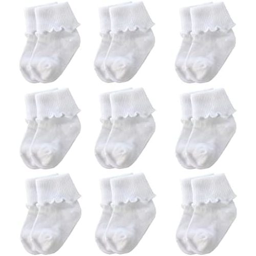 6 &12 Pairs Infant Toddler Baby Kids Turn Cuff Ruffle Cotton Socks
