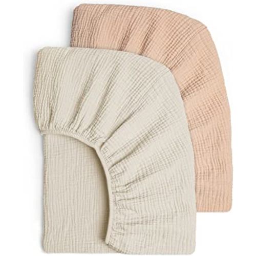 Lulu moon Muslin Crib Sheets - Fitted Crib Mattress Sheets for Boys and Girl - 28"x 52", 2 Pack (Cream & Peach)