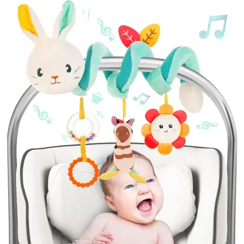 FATI Car Seat Toys for Babies 0-6 Months, Stroller & Crib Toys with Squeaker Rattles - Ideal Gifts