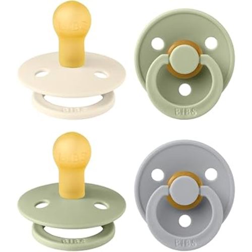 BIBS Colour Soother 4-Pack | BPA Free Dummy Pacifier | Round Nipple | Natural Rubber Latex | Made in Denmark | Size 0-6 Months | Sage Mix