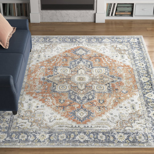 Weber Machine Washable Oriental Ivory/Blue Area Rug