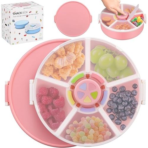 2 Pack Kids Original Snack Spinner Bundle - Reusable Snack Container with 5 Compartment Dispenser and Lid | BPA and PVC Free | Dishwasher Safe | No Spill, Leakproof,for Toddlers (Pink-2Pack)