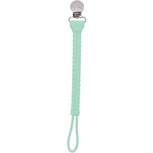 Itzy Ritzy Silicone Pacifier Clip; 100% Silicone Pacifier Strap with Clip Keeps Pacifiers, Teethers & Small Toys in Place; Features Cute Braid Detailing & Silicone Cord, Mint with Silver Clip