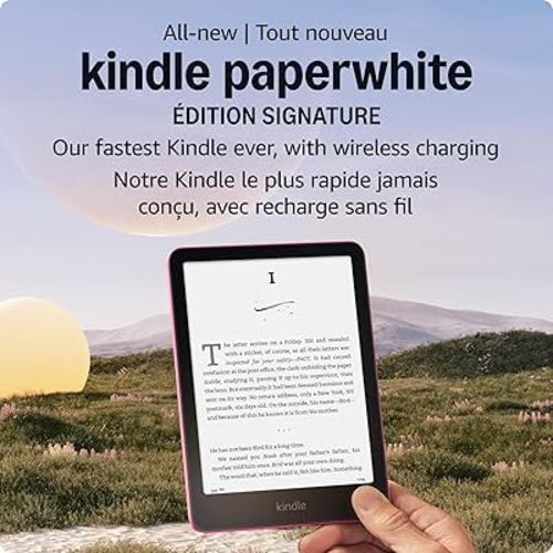 All-new Amazon Kindle Paperwhite Signature Edition (32 GB) – Our fastest Kindle with auto-adjusting front light, wireless charging, and weeks of battery life – Metallic Raspberry
