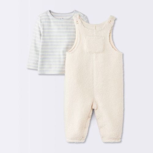 Baby Boys' 2pc Striped Long Sleeve T-Shirt and Boucle Overalls Set - Cloud Island™ Cream