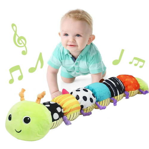 Sytle-Carry Baby Toy, Infant Baby Musical Stuffed Animal, Soft Caterpillar, Green, for 0-3 Years