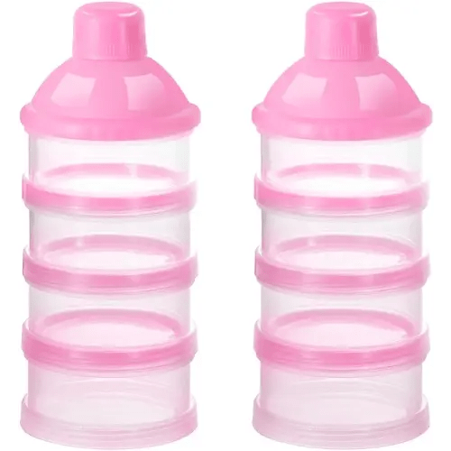 Accmor Baby Formula Dispenser On The Go, 4 Layers Stackable Formula Dispenser Formula Containers for Travel, Baby Milk Powder Kids Snack Container, BPA Free, Pink, 2 Pack