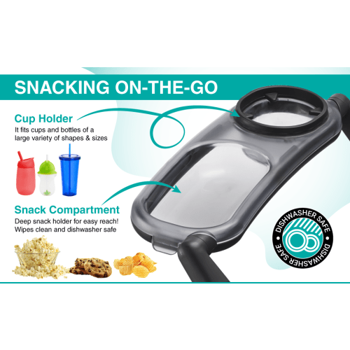 Snack Tray Compatible with Uppababy Vista V2, Vista, Cruz, Cruz V2, RumbleSeat, RumbleSeat V2, Snack Tray with Cup Holder, Dishwasher Safe, Quick Attachment, Folds with Stroller, Stroller Accessories - Black