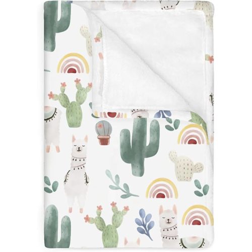 Boho Llamas Leaves Baby Blankets for Boy Girl Tribal Alpacas Cactus Rainbow Soft Flannel Nursery Bed Blanket for Infant Toddler Crib Pastel Llamas Lover Gift Swaddle Receiving Blanket 30x40inch