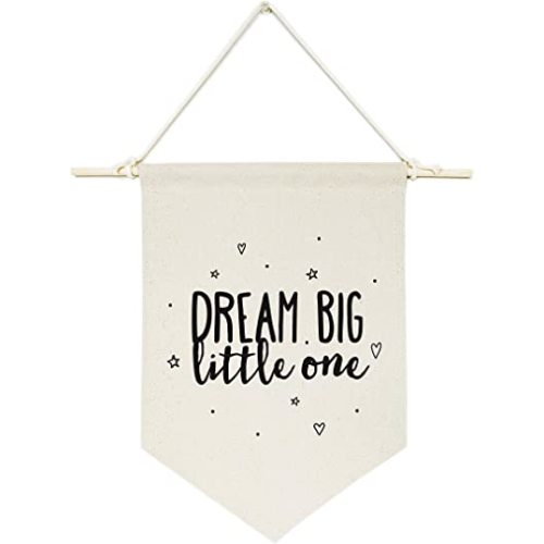 The Cotton & Canvas Co. Dream Big Little One Hanging Wall Canvas Banner for Baby Girl, Baby Boy, Nursery, Teen and Kids Room