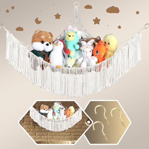 Deuianmn Stuffed Animal Storage for Plush Toy Organizer, Stuffed Animal Net or Plush Hammock - Large, Hanging Stuffed Animal Net For Stuffed Animals,Toy Hammock with Girls Boy Room Decor(White)