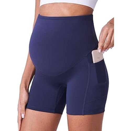 POSHDIVAH Maternity Shorts for Women Over Belly Biker Workout Yoga Active Summer Pregnancy Running Short Leggings 5"
