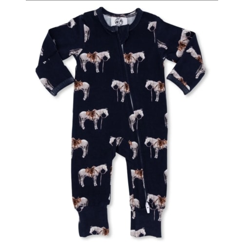 Navy Ranch Horse Folding Feet Jammies – Cowkid Clothing Company