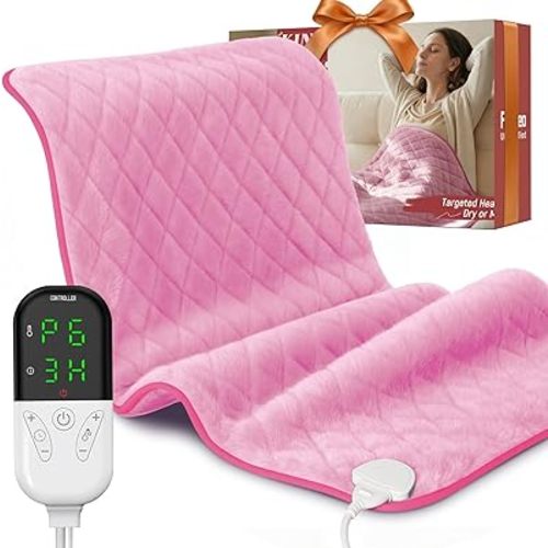 Heating Pad for Back Pain & Period Cramps - King Size 35"x20" Electric Heating Pad for Neck and Shoulder, Adjustable Temperature Settings with Timer Auto Shut-Off, Machine Washable, Soft Velvet (Pink)