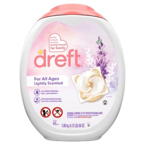 Dreft Lightly Scented HE Compatible Laundry Detergent Soap Pacs, Size: 45ct