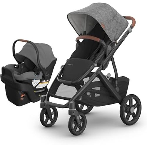 UPPAbaby Vista V3 Stroller + Aria V2 Infant Car Seat Travel System Combo – Toddler Seat, Bumper Bar, Bug and Rain Shields, Car Seat Base, and Infant Insert Included – Greyson (Charcoal Mélange)