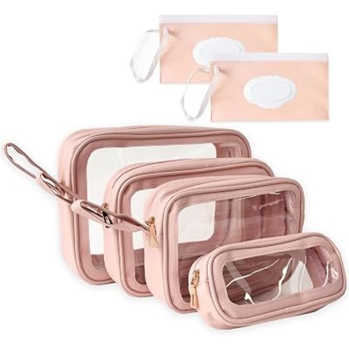 6 PCS Set TPU Diaper Bag Organizer Pouches & Wipe Dispensers, Pink