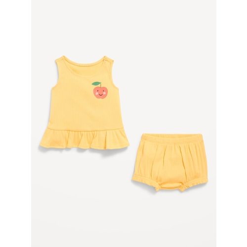 Sleeveless Ribbed Ruffle-Trim Top and Shorts Set for Baby