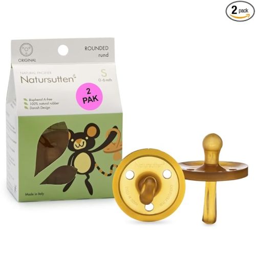 Natursutten 2-Pack Natural Rubber Pacifiers - Safe & Soft BPA-Free Pacifier for Breastfeeding Babies, Made in Italy, Original Shield Round Nipple, Newborn 0-6 Months
