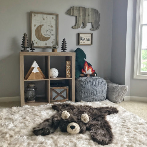 Brown Bear Rug, Camping Nursery Decor