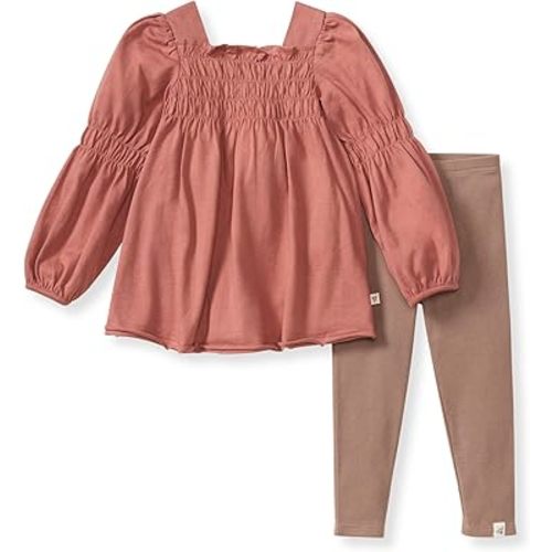 Burt's Bees Baby Baby Girls Long Sleeve Top and Pant Set, 100% Organic Cotton Outfit