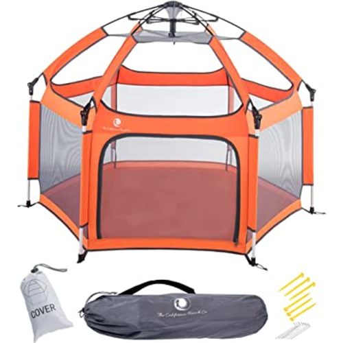POP 'N GO Premium Outdoor and Indoor Baby Playpen - Portable, Lightweight, Pop Up Pack and Play Toddler Play Yard w/Canopy and Travel Bag - Orange