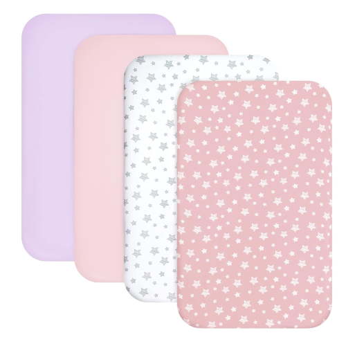 chdqwer Mini Crib Sheets Fitted 4 Pack for Girls (38" X 24") Compatible with Porta Crib and Arms Reach Ideal Cosleeper Pink