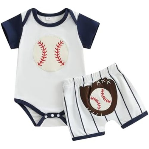 Baby Boy Baseball Outfit Baseball Embroidery Baby Bubble Romper Short Sleeve Jumpsuit Shorts Summer Outfits 2pc Set
