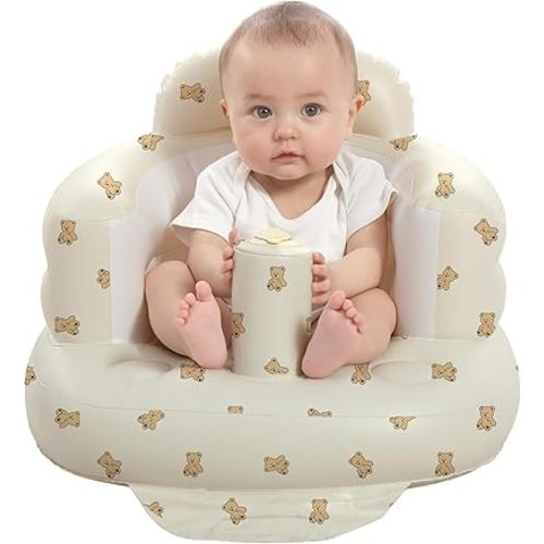 Inflatable Baby Seat for Babies 3-36 Months, Built in Air Pump Baby Chair Sit Me up Floor Seat for Baby, Bumbo Seat for Learning to Sit, Feeding, Camping (Bear Cub)