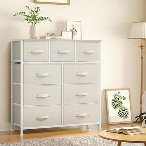 YITAHOME Dresser with 9 Drawers - Organizer Unit for Living Room, Hallway, Closets (Cream White)