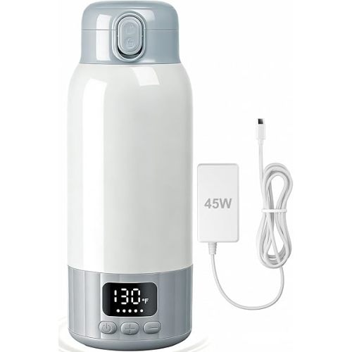 Portable Bottle Warmer for Travel, 45W Quick Charge, 100W Fast Heating Baby Bottle Warmer with 17oz Large Capacity Portable Milk Warmer, 10400mAh for On-The-Go Use with Formula, Breast Milk, Water