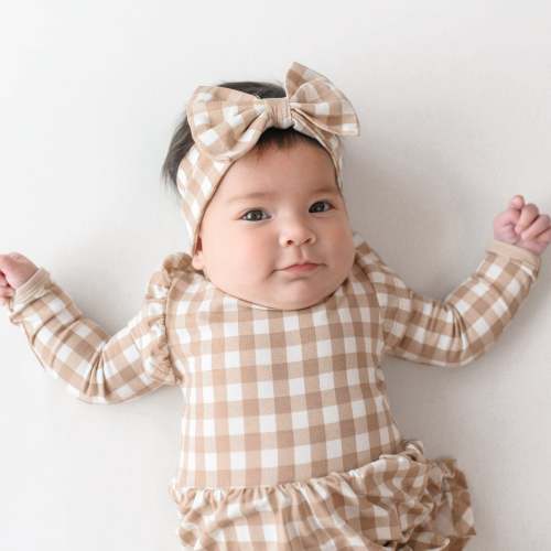 Bow Headband in Gingham Bisque