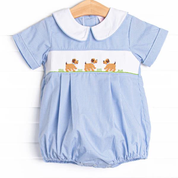 Playdate Puppies Boy Smocked Bubble, Blue – Stitchy Fish