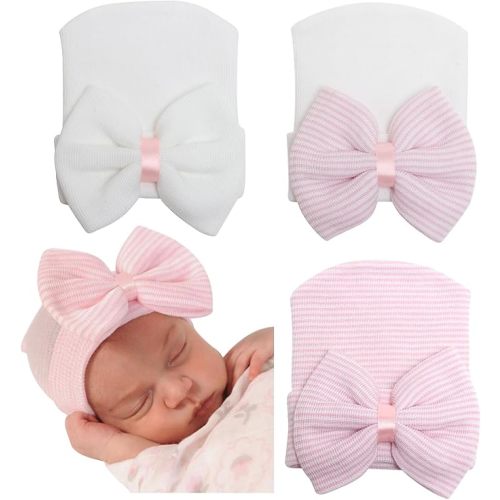 Newborn Baby Girl Hats with Bow No Scratch Cotton Toddler Infant Beanie Caps Soft Newborn Hospital Hat 0-3 Months