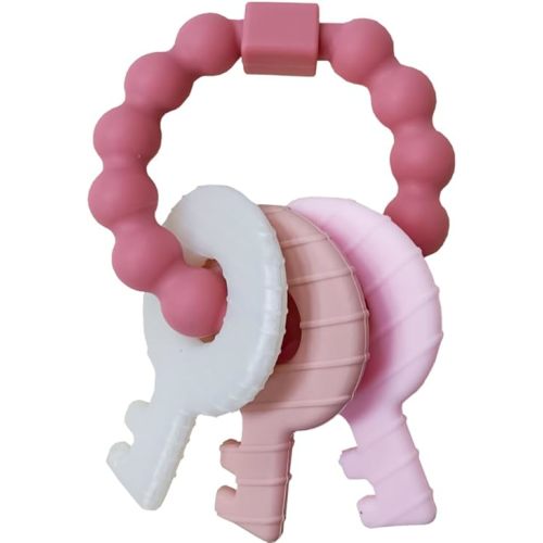 Baby Teething Keys Toys 3 to 12 Months,Infants Toddler Sensory Chew Toys,Teether Toys for Baby Girl-Soft & Raised Texture to Soothe Gums,BPA Free (Pink)