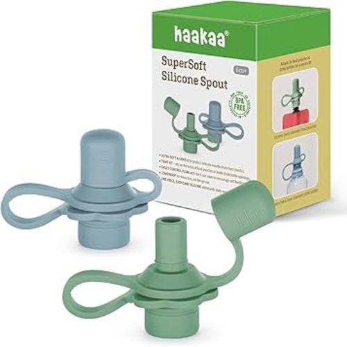 haakaa Multi-Functional Silicone Spout,Pouch Topper No Spill,Water Bottle Topper for Toddlers,100% Food Grade Silicone,2 Pack