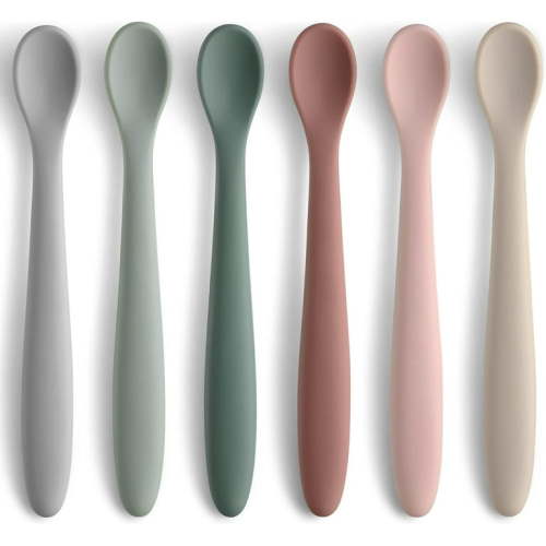 6Pcs 6.3inch Silicone Feeding Spoons for First Stage Baby and Infant, Soft-Tip Easy on Gums I Training Spoon | Baby Utensils Feeding Supplies, Dishwasher & Boil-proof