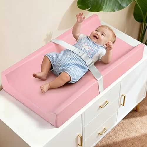 Mallify Baby Changing Pad, Waterproof & Wipeable Vegan Leather Diaper Changing Mat, Wipe-Clean & Non-Slip Changing Pad for Dresser, Changing Table (Pink)