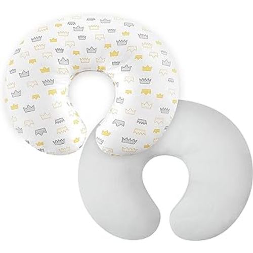 TILLYOU 2PK Breast Feeding Nursing Pillow Cover with Hidden Zipper, Luxury Egyptian Cotton Breathable Soft Slipcover for Baby Boy Girl,Gray Crown & Light Gray