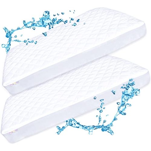 Pack N Play Mattress Protector Pad - Waterproof & Noiseless, Ultra-Soft Breathable Mattress Cover for Pack and Plays, Playards and Mini Cribs, Highly Absorbent Fitted and Dryer Safe (2 Pack)