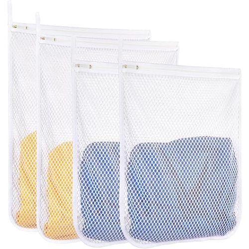 Honeycomb Mesh Laundry Bags 4 Pack (2L+2M), Durable Washing Bags with Auto-Lock Zippers, Heavy Duty Mesh Wash Bags for Delicates, Lingerie, Bra, Sock, Travel Storage Organizer