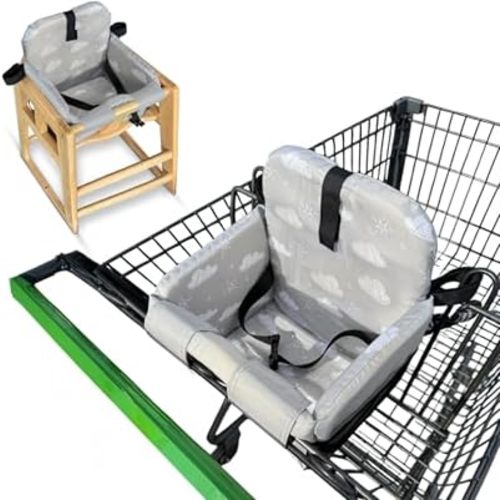 Shopping Cart Seat Cover for Baby, High Chair & Grocery Seat Protector, Padded Chair Covers for Restaurant Seats, Unisex Machine Washable Grocery Cart Liner & Swing Insert – Grey Clouds