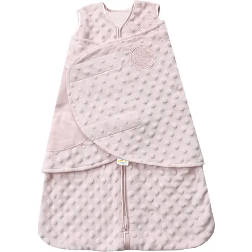 HALO Sleepsack Plush Dot Velboa Swaddle, 3-Way Adjustable Wearable Blanket, TOG 3.0, Pink, Small, 3-6 Months