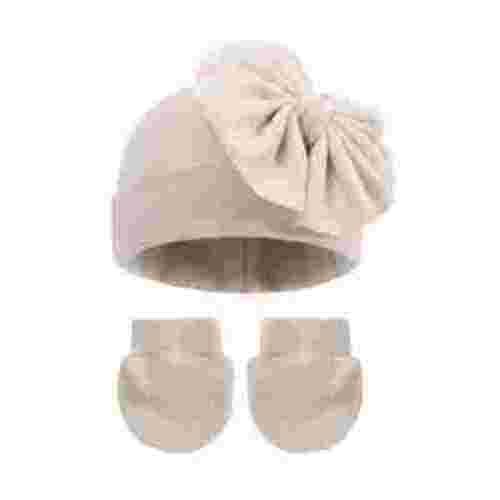 2Pcs Baby Girl Hat Cotton Baby Bow Beanie Preemie Hats Spring Infant Hats & Gloves for Girls 0-12 Months
