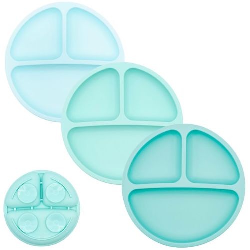 Weesprout Suction Plates For Babies & Toddlers 100% Silicone Divided Design - With Lids, 3 Pack