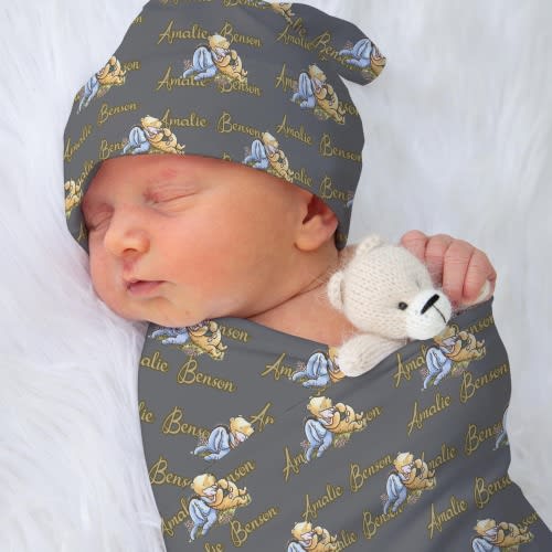 Personalized Winnie the Pooh Swaddle Blanket & Baby Bodysuit with Baby's Name Custom Baby Swaddle Blanket Gender Neutral Pooh Bear Gift Set