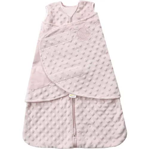HALO Sleepsack Plush Dot Velboa Swaddle, 3-Way Adjustable Wearable Blanket, TOG 3.0, Pink, Small, 3-6 Months