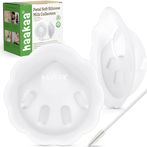 haakaa Petal Soft Silicone Milk Collector丨Discreet Leak-Protection Breast Milk Saver, Reusable Breast Shells Milk Collection Cup for Breastfeeding with Cleaning Brush- 2PCS