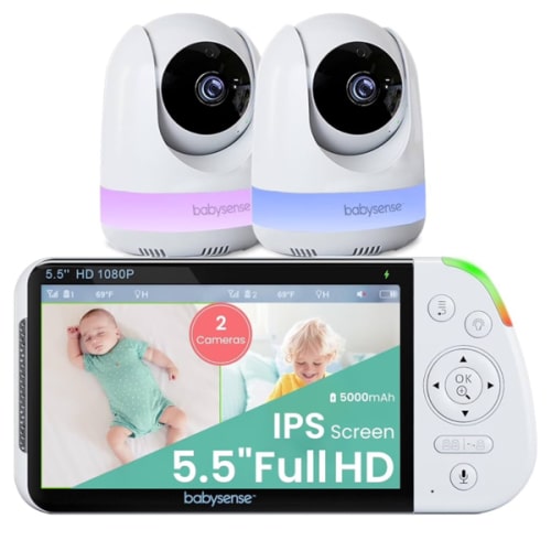 Babysense Max View: Video Baby Monitor with 2 Cameras, Split Screen, Non Wifi, Night Light & Sound Machine